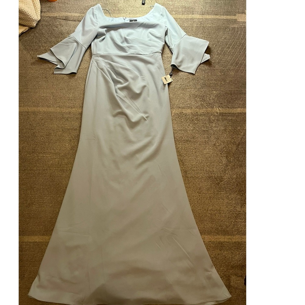 Adrianna Papell Ice Blue Knit Crepe Mermaid Gown Bell Sleeve Dress AP1E209843 8